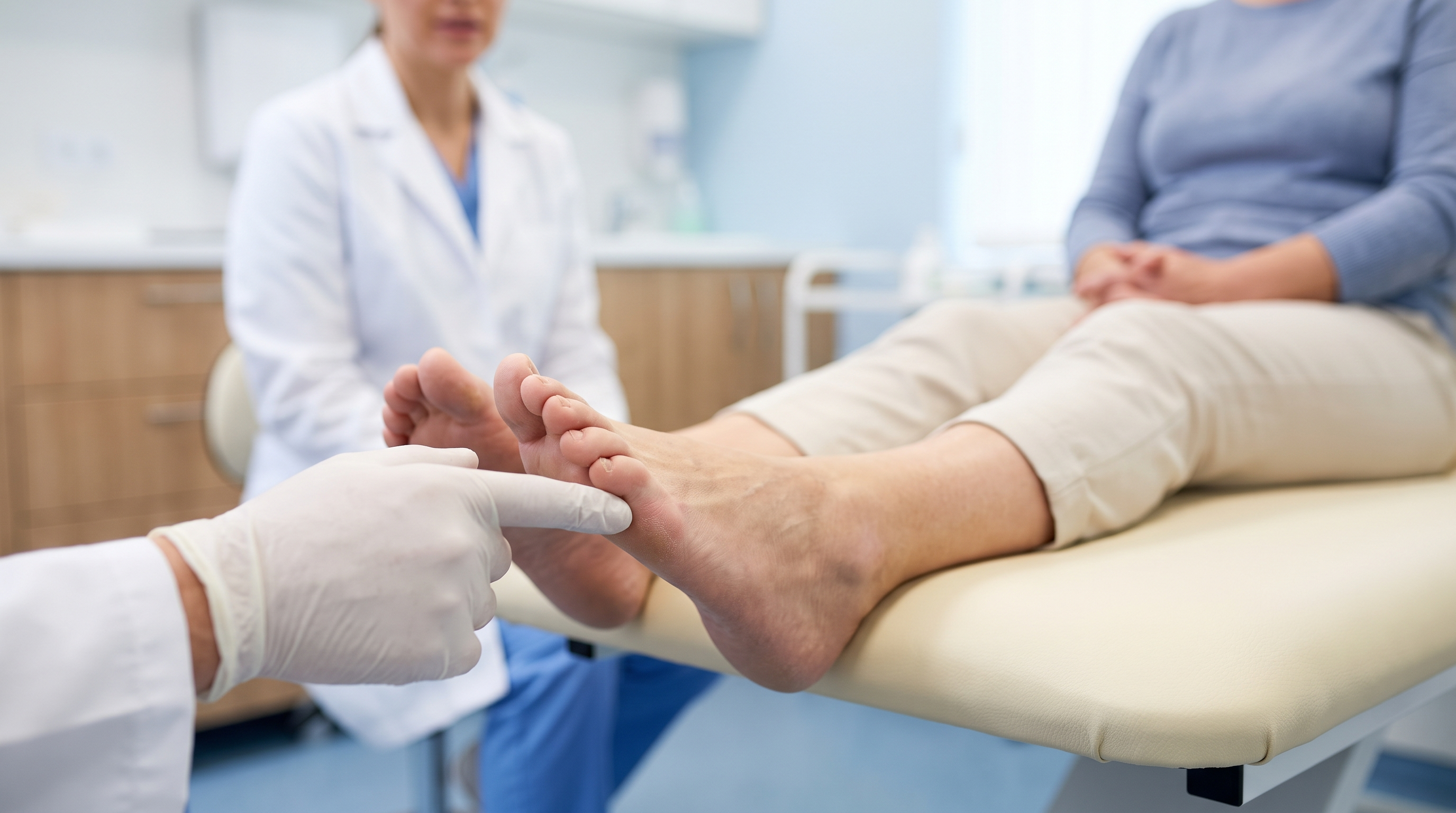Podiatrist discussing bunion pain near the big toe joint